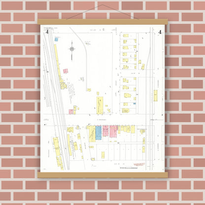 Old map wall art mockup — magnetic wood frame on brick wall — Sanborn Fire Insurance Map from Eagle Grove, Wright County, Iowa (1933), Sheet #0004
