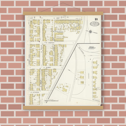 Old map wall art mockup — magnetic wood frame on brick wall — Sanborn Fire Insurance Map from Shenandoah, Schuylkill County, Pennsylvania (1913), Sheet #0010