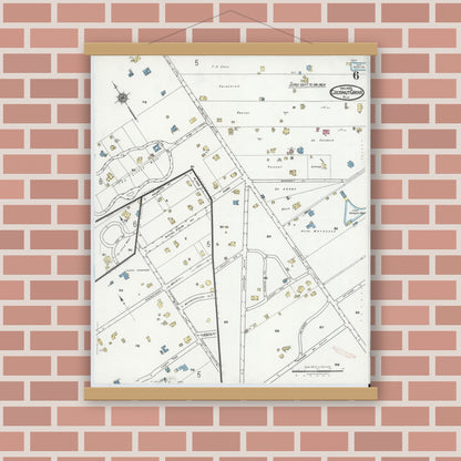 Old map wall art mockup — magnetic wood frame on brick wall — Sanborn Fire Insurance Map from Coconut Grove, Dade County, Florida (1920), Sheet #0006