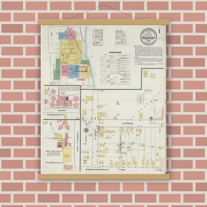 Old map wall art mockup — magnetic wood frame on brick wall — Sanborn Fire Insurance Map from Rockport, Spencer County, Indiana (1917) - Complete Map Set