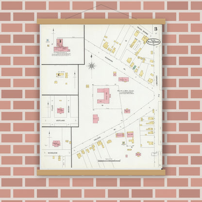 Old map wall art mockup — magnetic wood frame on brick wall — Sanborn Fire Insurance Map from Williamsburg, Independent Cities, Virginia (1904), Sheet #0003
