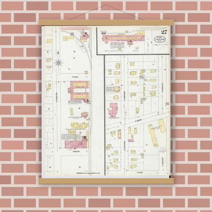 Old map wall art mockup — magnetic wood frame on brick wall — Sanborn Fire Insurance Map from Jackson, Jackson County, Michigan (1899), Sheet #0027