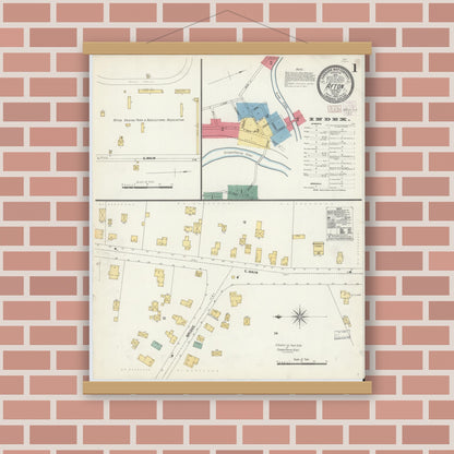 Old map wall art mockup — magnetic wood frame on brick wall — Sanborn Fire Insurance Map from Afton, Chenango County, New York (1903) - Complete Map Set
