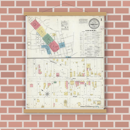 Old map wall art mockup — magnetic wood frame on brick wall — Sanborn Fire Insurance Map from Edwardsville, Madison County, Illinois (1902) - Complete Map Set