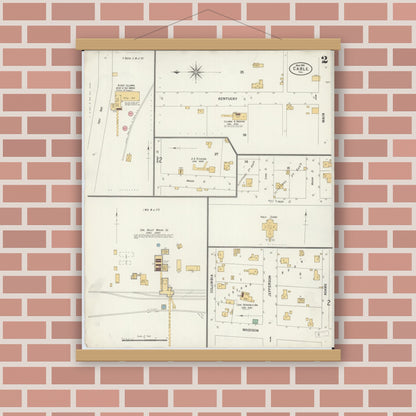 Old map wall art mockup — magnetic wood frame on brick wall — Sanborn Fire Insurance Map from Cable, Mercer County, Illinois (1901), Sheet #0002