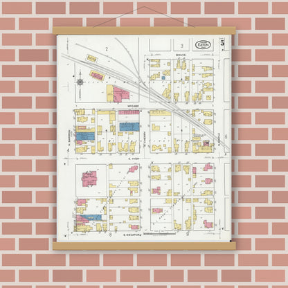 Old map wall art mockup — magnetic wood frame on brick wall — Sanborn Fire Insurance Map from Eaton, Preble County, Ohio (1921), Sheet #0005