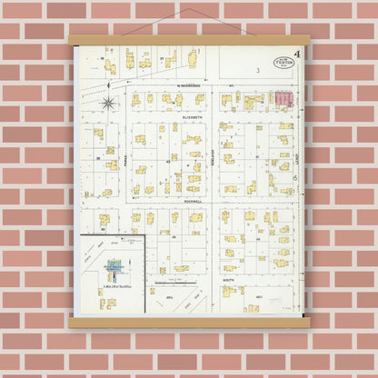 Old map wall art mockup — magnetic wood frame on brick wall — Sanborn Fire Insurance Map from Fenton, Genesee County, Michigan (1901), Sheet #0004