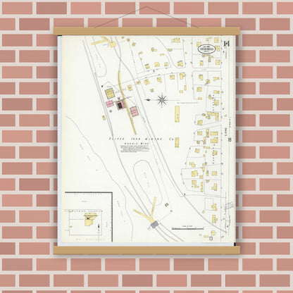 Old map wall art mockup — magnetic wood frame on brick wall — Sanborn Fire Insurance Map from Ironwood, Gogebic County, Michigan (1908), Sheet #0014