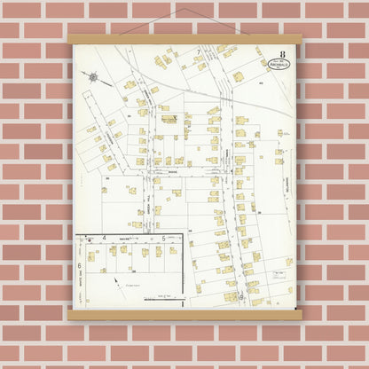 Old map wall art mockup — magnetic wood frame on brick wall — Sanborn Fire Insurance Map from Archbald, Lackawanna County, Pennsylvania (1912), Sheet #0008