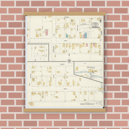 Old map wall art mockup — magnetic wood frame on brick wall — Sanborn Fire Insurance Map from Etna, Luking County, Ohio (1905), Sheet #0002