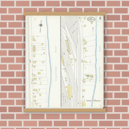 Old map wall art mockup — magnetic wood frame on brick wall — Sanborn Fire Insurance Map from Marysville, Perry County, Pennsylvania (1911), Sheet #0005