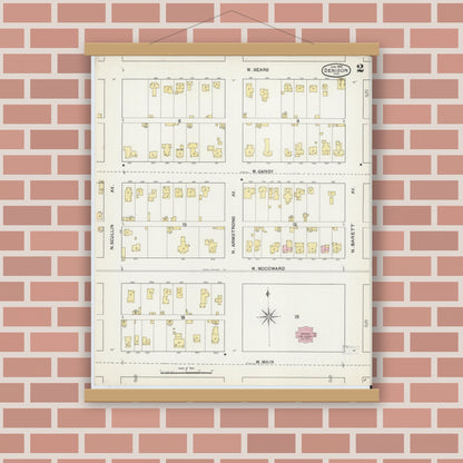 Old map wall art mockup — magnetic wood frame on brick wall — Sanborn Fire Insurance Map from Denison, Grayson County, Texas (1892), Sheet #0002