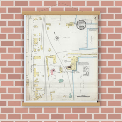Old map wall art mockup — magnetic wood frame on brick wall — Sanborn Fire Insurance Map from Baraga, Baraga County, Michigan (1892) - Complete Map Set