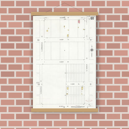 Old map wall art mockup — magnetic wood frame on brick wall — Sanborn Fire Insurance Map from Chicago, Cook County, Illinois (1920), Sheet #0060