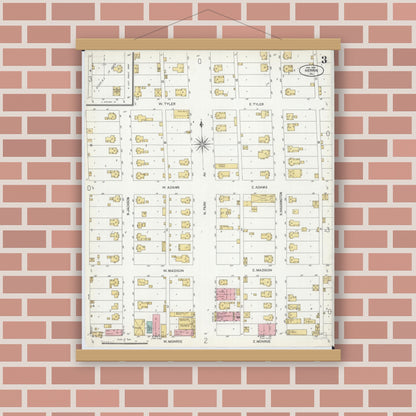 Old map wall art mockup — magnetic wood frame on brick wall — Sanborn Fire Insurance Map from Herrin, Williamson County, Illinois (1905), Sheet #0003