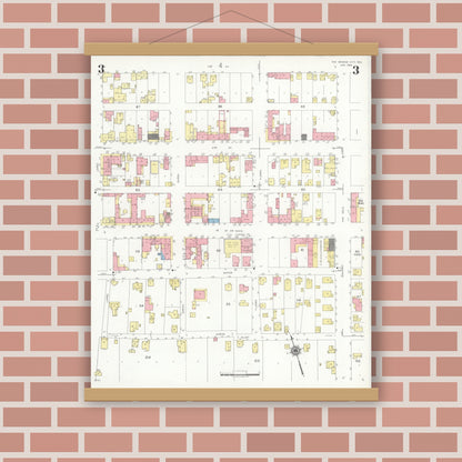 Old map wall art mockup — magnetic wood frame on brick wall — Sanborn Fire Insurance Map from Rio Grande City, Starr County, Texas (1940), Sheet #0003