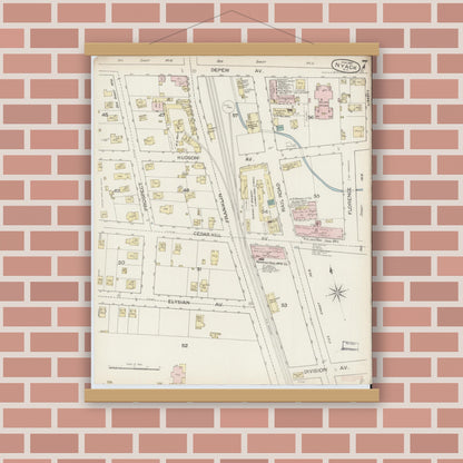 Old map wall art mockup — magnetic wood frame on brick wall — Sanborn Fire Insurance Map from Nyack, Rockland County, New York. (1887), Sheet #0007