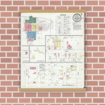 Old map wall art mockup — magnetic wood frame on brick wall — Sanborn Fire Insurance Map from Red Bud, Randolph County, Illinois (1910) - Complete Map Set