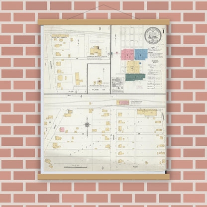 Old map wall art mockup — magnetic wood frame on brick wall — Sanborn Fire Insurance Map from Bethel, Clermont County, Ohio (1912) - Complete Map Set