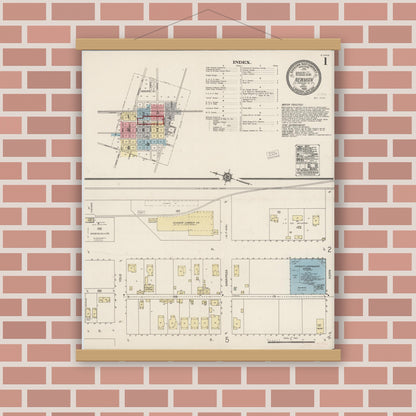 Old map wall art mockup — magnetic wood frame on brick wall — Sanborn Fire Insurance Map from Newman, Stanislaus County, California (1920) - Complete Map Set