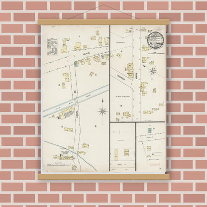 Old map wall art mockup — magnetic wood frame on brick wall — Sanborn Fire Insurance Map from Westernville, Oneida County, New York (1887), Sheet #0001