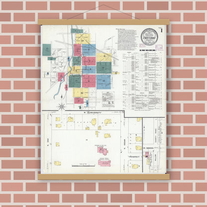 Old map wall art mockup — magnetic wood frame on brick wall — Sanborn Fire Insurance Map from Owatonna, Steele County, Minnesota (1909) - Complete Map Set