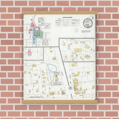 Old map wall art mockup — magnetic wood frame on brick wall — Sanborn Fire Insurance Map from Cobden, Union County, Illinois (1900), Sheet #0001