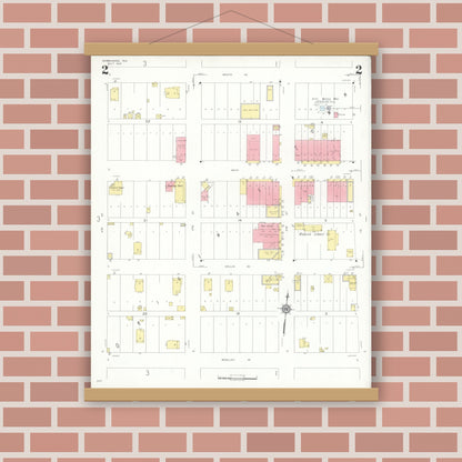 Old map wall art mockup — magnetic wood frame on brick wall — Sanborn Fire Insurance Map from Normangee, Leon County, Texas (1937), Sheet #0002