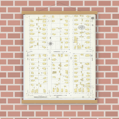 Old map wall art mockup — magnetic wood frame on brick wall — Sanborn Fire Insurance Map from Beloit, Rock County, Wisconsin (1908), Sheet #0021