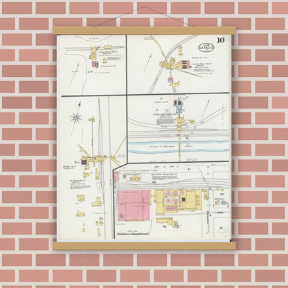 Old map wall art mockup — magnetic wood frame on brick wall — Sanborn Fire Insurance Map from La Salle, La Salle County, Illinois (1898), Sheet #0010