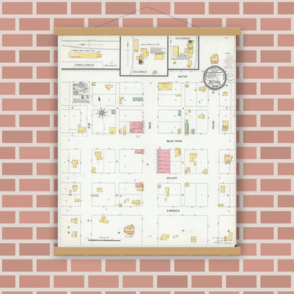 Old map wall art mockup — magnetic wood frame on brick wall — Sanborn Fire Insurance Map from Milford, Ellis County, Texas (1900), Sheet #0001