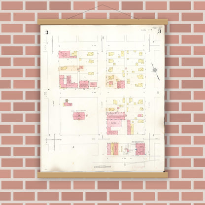 Old map wall art mockup — magnetic wood frame on brick wall — Sanborn Fire Insurance Map from Carroll, Carroll County, Iowa (1948), Sheet #0003