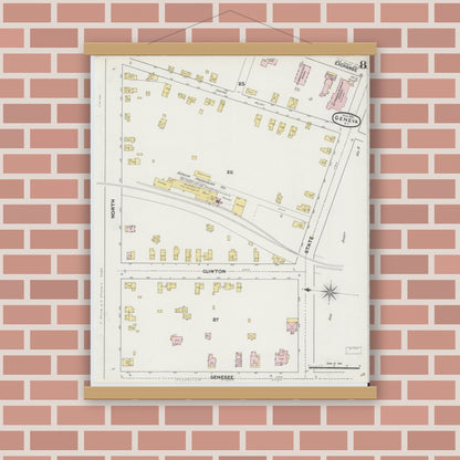 Old map wall art mockup — magnetic wood frame on brick wall — Sanborn Fire Insurance Map from Geneva, Ontario County, New York (1890), Sheet #0008