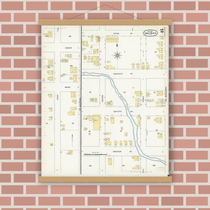 Old map wall art mockup — magnetic wood frame on brick wall — Sanborn Fire Insurance Map from Pablo Beach, Duval County, Florida (1909), Sheet #0002