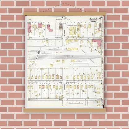 Old map wall art mockup — magnetic wood frame on brick wall — Sanborn Fire Insurance Map from Dearborn, Wayne County, Michigan (1921), Sheet #0006