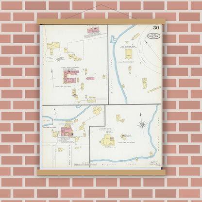 Old map wall art mockup — magnetic wood frame on brick wall — Sanborn Fire Insurance Map from Canton, Stark County, Ohio (1891), Sheet #0030