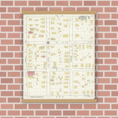 Old map wall art mockup — magnetic wood frame on brick wall — Sanborn Fire Insurance Map from Litchfield, Meeker County, Minnesota (1917), Sheet #0005
