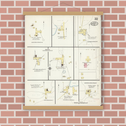 Old map wall art mockup — magnetic wood frame on brick wall — Sanborn Fire Insurance Map from Webb City, Jasper County, Missouri (1915), Sheet #0032