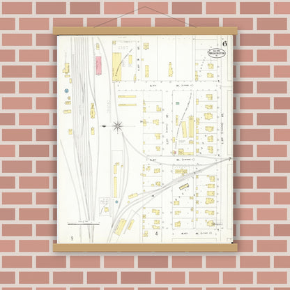 Old map wall art mockup — magnetic wood frame on brick wall — Sanborn Fire Insurance Map from Washington, Washington County, Iowa (1902), Sheet #0006