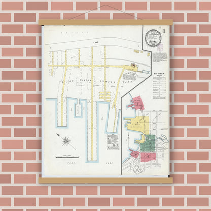 Old map wall art mockup — magnetic wood frame on brick wall — Sanborn Fire Insurance Map from Boyne City, Charlevoix County, Michigan (1901) - Complete Map Set