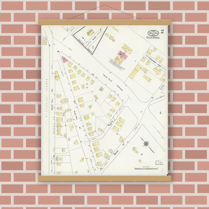 Old map wall art mockup — magnetic wood frame on brick wall — Sanborn Fire Insurance Map from Milton, Norfolk County, Massachusetts (1911), Sheet #0002