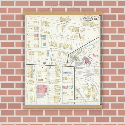 Old map wall art mockup — magnetic wood frame on brick wall — Sanborn Fire Insurance Map from Northampton, Northampton County, Pennsylvania (1911), Sheet #0013