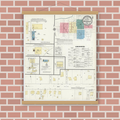 Old map wall art mockup — magnetic wood frame on brick wall — Sanborn Fire Insurance Map from Gatesville, Coryell County, Texas (1912) - Complete Map Set