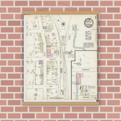 Old map wall art mockup — magnetic wood frame on brick wall — Sanborn Fire Insurance Map from Leetonia, Columbiana County, Ohio (1884) - Complete Map Set