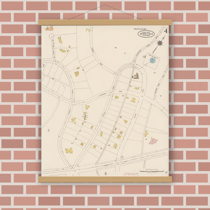 Old map wall art mockup — magnetic wood frame on brick wall — Sanborn Fire Insurance Map from Beverly Hills, Los Angeles County, California (1922), Sheet #0004