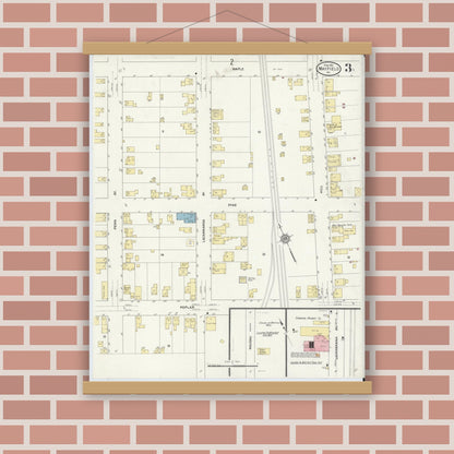 Old map wall art mockup — magnetic wood frame on brick wall — Sanborn Fire Insurance Map from Mayfield, Lackawanna County, Pennsylvania (1912), Sheet #0003