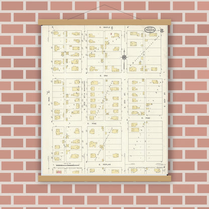 Old map wall art mockup — magnetic wood frame on brick wall — Sanborn Fire Insurance Map from Herrin, Williamson County, Illinois (1913), Sheet #0008