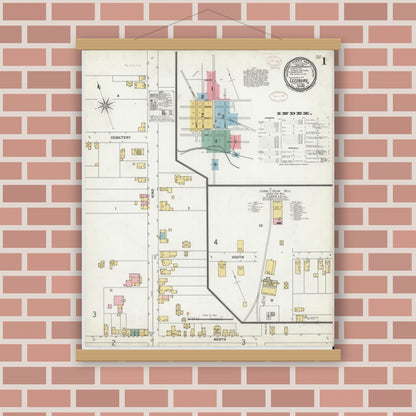 Old map wall art mockup — magnetic wood frame on brick wall — Sanborn Fire Insurance Map from Leesburg, Loudoun County, Virginia (1899) - Complete Map Set