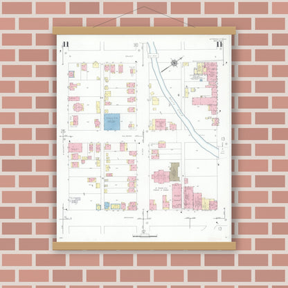 Old map wall art mockup — magnetic wood frame on brick wall — Sanborn Fire Insurance Map from Jefferson City, Cole County, Missouri (1939), Sheet #0011