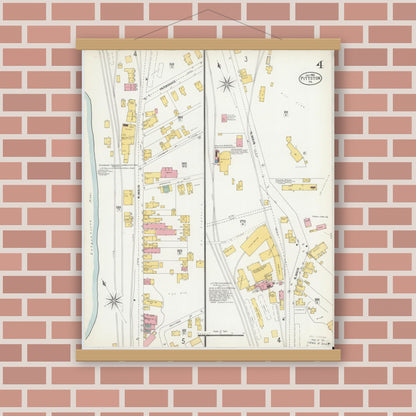 Old map wall art mockup — magnetic wood frame on brick wall — Sanborn Fire Insurance Map from Pittston, Luzerne County, Pennsylvania (1903), Sheet #0004